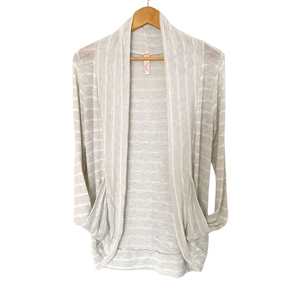 Y2K Silver Glitter Striped Open Cardigan Size Medium - Picture 1 of 8